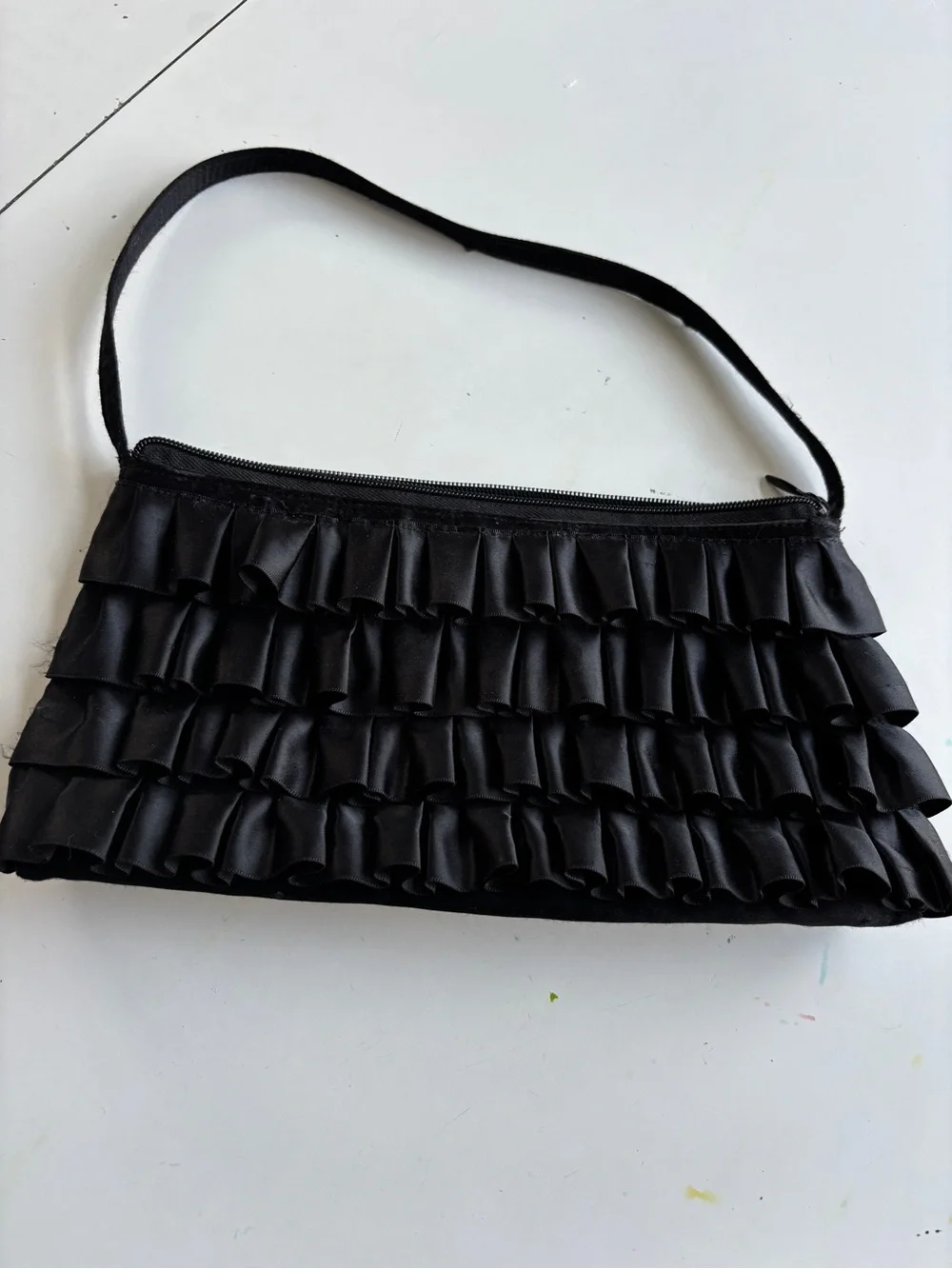 Black Ruffled Shoulder Bag - Classic Evening Clutch